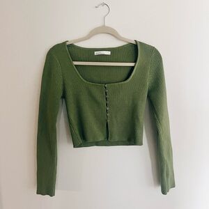 OAK + FORT Green Ribbed Crop Top